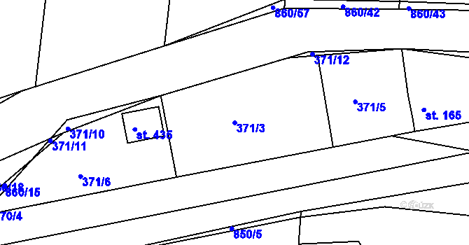 Parcela st. 371/3 v KÚ Břehy, Katastrální mapa