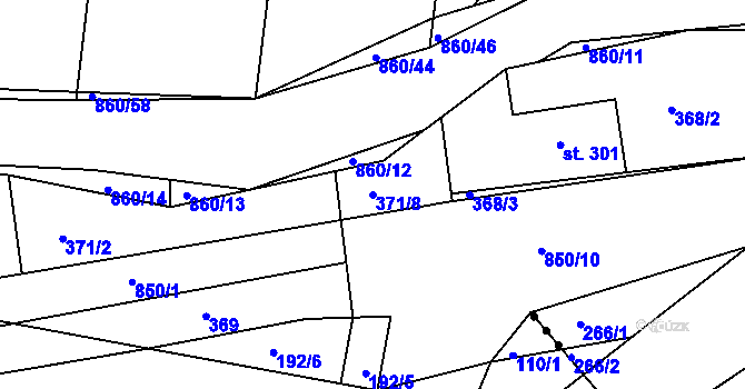 Parcela st. 371/8 v KÚ Břehy, Katastrální mapa