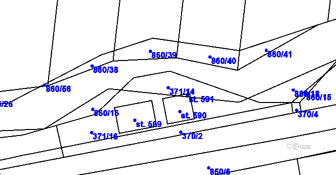 Parcela st. 371/14 v KÚ Břehy, Katastrální mapa
