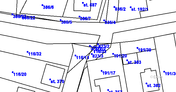 Parcela st. 372 v KÚ Břehy, Katastrální mapa