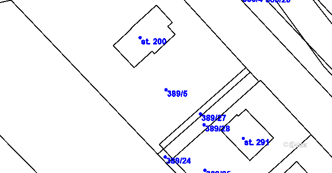 Parcela st. 389/5 v KÚ Břehy, Katastrální mapa