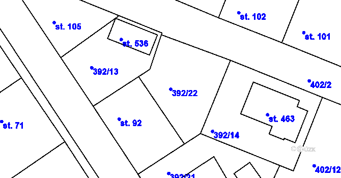 Parcela st. 392/22 v KÚ Břehy, Katastrální mapa