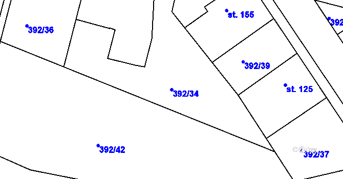 Parcela st. 392/34 v KÚ Břehy, Katastrální mapa