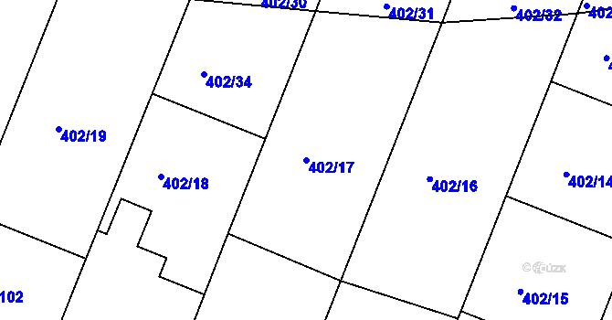 Parcela st. 402/17 v KÚ Břehy, Katastrální mapa