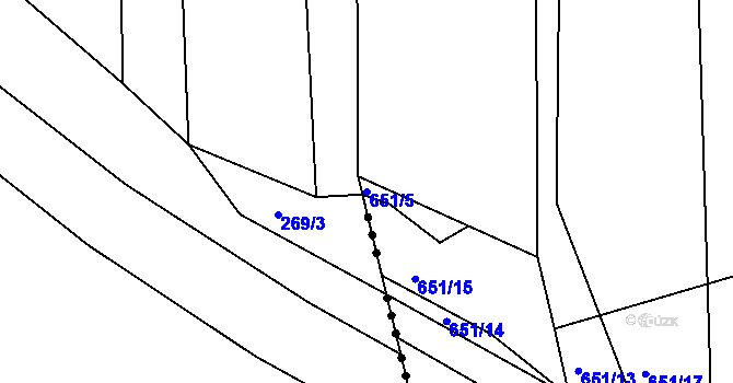 Parcela st. 651/5 v KÚ Břehy, Katastrální mapa