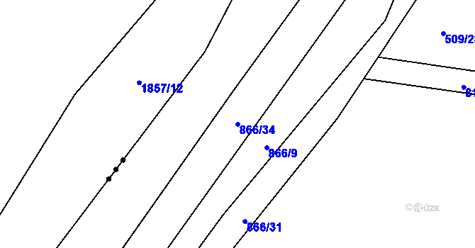 Parcela st. 866/34 v KÚ Břehy, Katastrální mapa