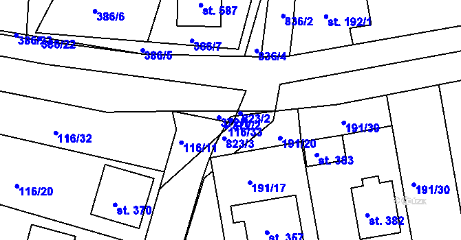 Parcela st. 372/2 v KÚ Břehy, Katastrální mapa