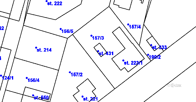 Parcela st. 431 v KÚ Břehy, Katastrální mapa