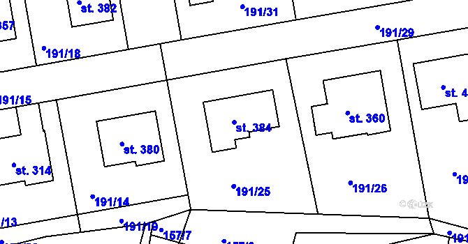 Parcela st. 384 v KÚ Břehy, Katastrální mapa