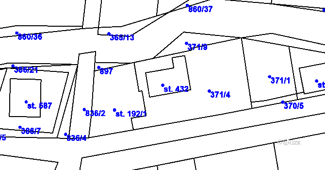 Parcela st. 432 v KÚ Břehy, Katastrální mapa