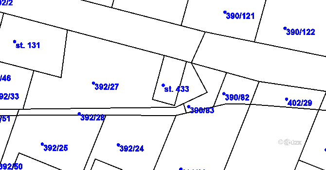 Parcela st. 433 v KÚ Břehy, Katastrální mapa