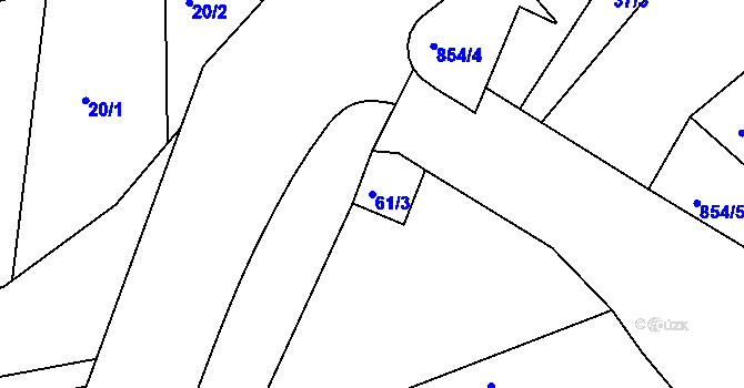 Parcela st. 61/3 v KÚ Břehy, Katastrální mapa