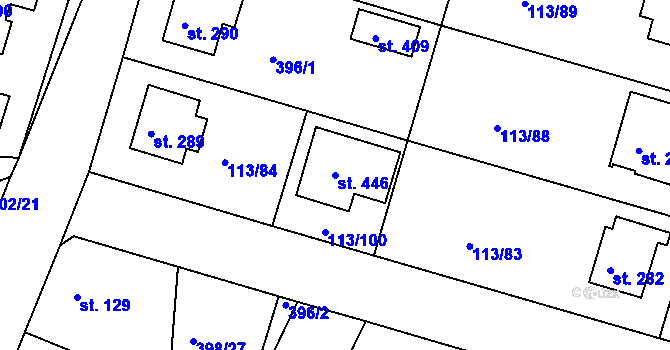 Parcela st. 446 v KÚ Břehy, Katastrální mapa