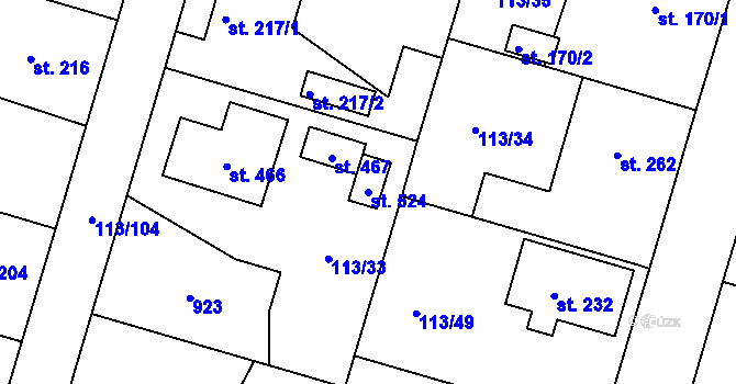 Parcela st. 524 v KÚ Břehy, Katastrální mapa