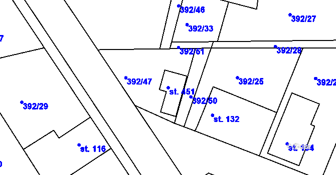 Parcela st. 451 v KÚ Břehy, Katastrální mapa