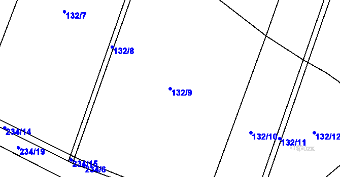 Parcela st. 132/9 v KÚ Břehy, Katastrální mapa