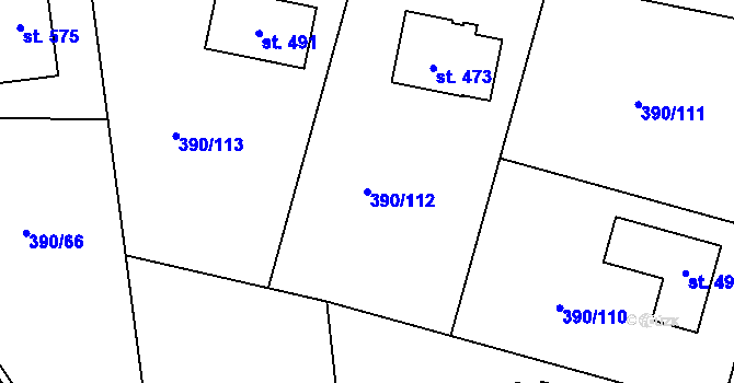 Parcela st. 390/112 v KÚ Břehy, Katastrální mapa