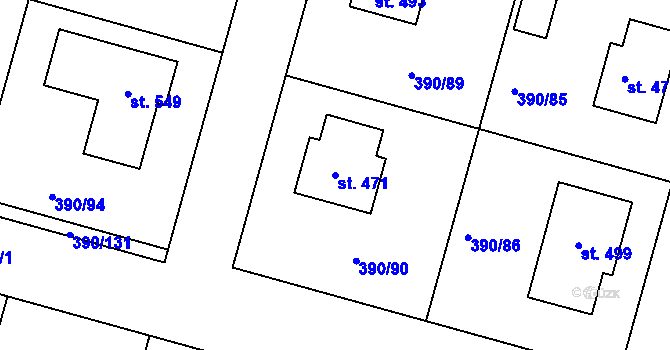 Parcela st. 471 v KÚ Břehy, Katastrální mapa