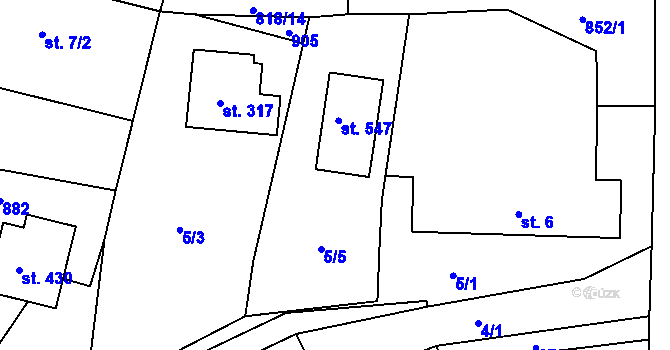 Parcela st. 5/5 v KÚ Břehy, Katastrální mapa