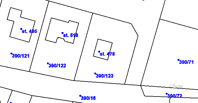 Parcela st. 478 v KÚ Břehy, Katastrální mapa