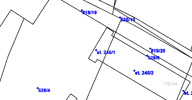 Parcela st. 245/1 v KÚ Břehy, Katastrální mapa