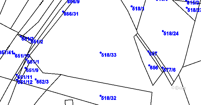 Parcela st. 518/33 v KÚ Břehy, Katastrální mapa