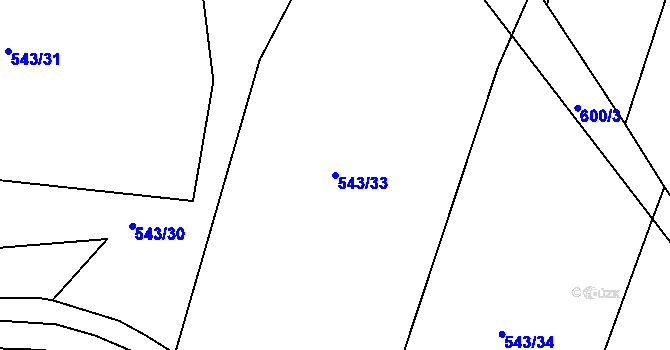 Parcela st. 543/33 v KÚ Břehy, Katastrální mapa