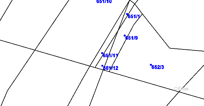 Parcela st. 651/11 v KÚ Břehy, Katastrální mapa