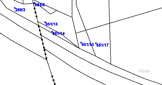 Parcela st. 651/13 v KÚ Břehy, Katastrální mapa