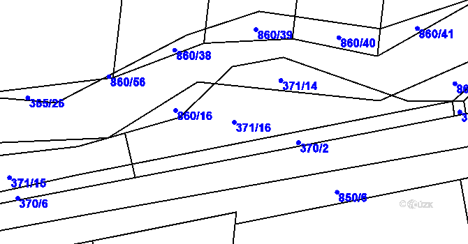 Parcela st. 371/16 v KÚ Břehy, Katastrální mapa