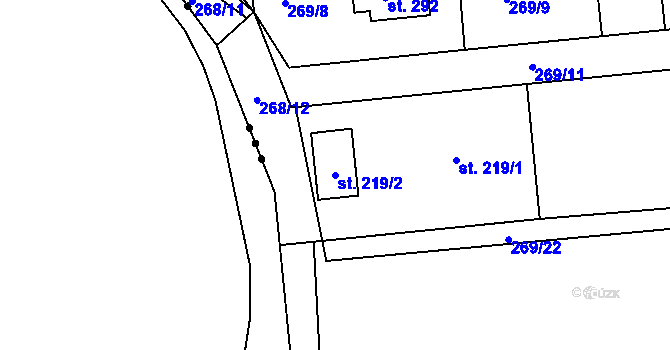 Parcela st. 219/2 v KÚ Břehy, Katastrální mapa