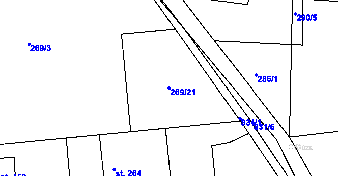 Parcela st. 269/21 v KÚ Břehy, Katastrální mapa