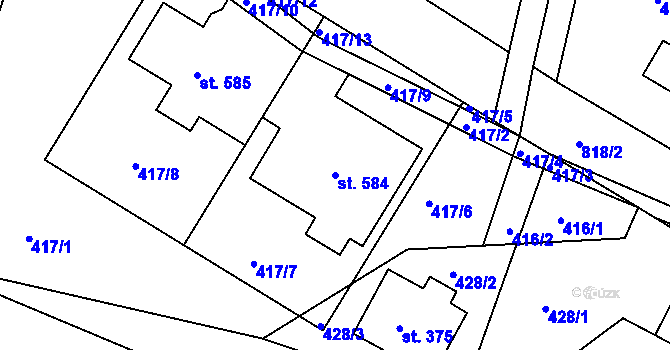 Parcela st. 584 v KÚ Břehy, Katastrální mapa