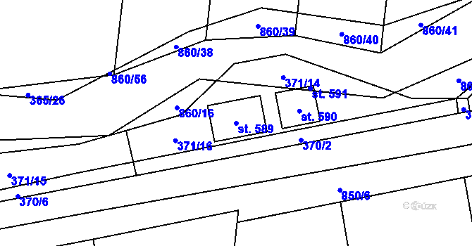 Parcela st. 589 v KÚ Břehy, Katastrální mapa
