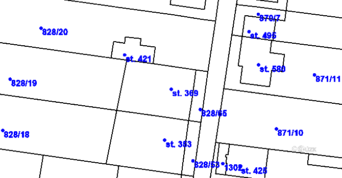 Parcela st. 369 v KÚ Břest, Katastrální mapa