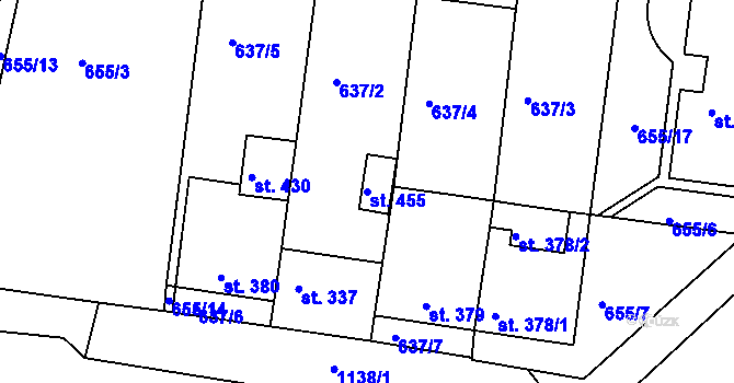 Parcela st. 455 v KÚ Břest, Katastrální mapa