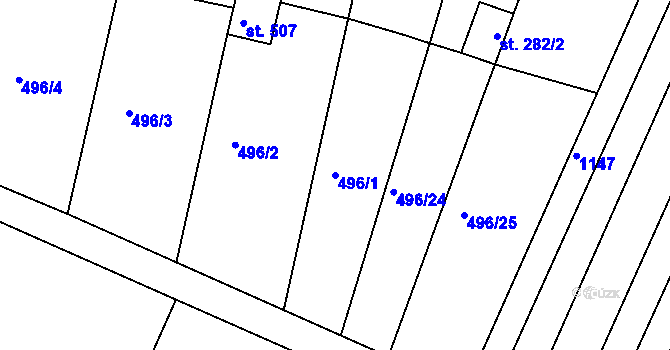 Parcela st. 496/1 v KÚ Břest, Katastrální mapa