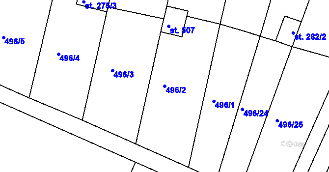 Parcela st. 496/2 v KÚ Břest, Katastrální mapa