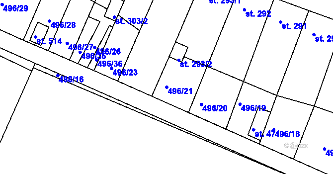 Parcela st. 496/21 v KÚ Břest, Katastrální mapa