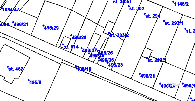 Parcela st. 496/26 v KÚ Břest, Katastrální mapa