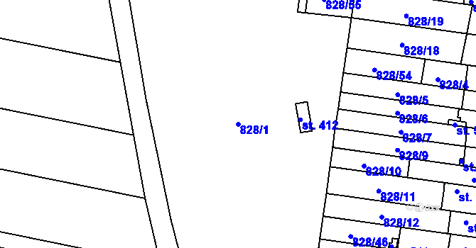 Parcela st. 828/1 v KÚ Břest, Katastrální mapa