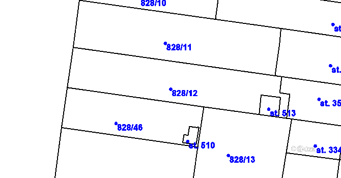 Parcela st. 828/12 v KÚ Břest, Katastrální mapa
