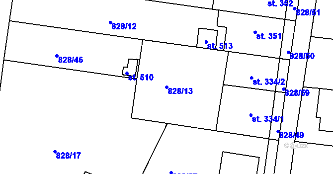 Parcela st. 828/13 v KÚ Břest, Katastrální mapa