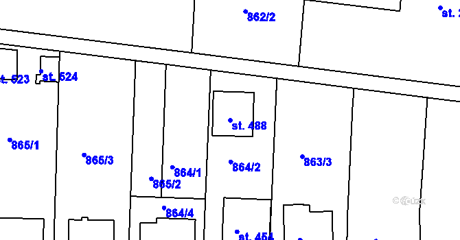 Parcela st. 488 v KÚ Břest, Katastrální mapa