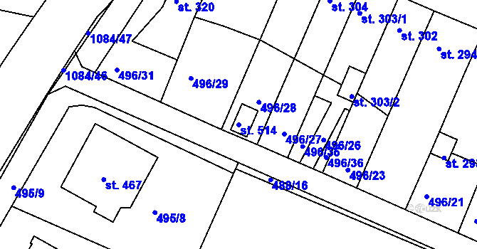 Parcela st. 514 v KÚ Břest, Katastrální mapa