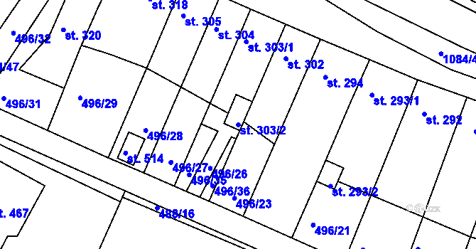 Parcela st. 303/2 v KÚ Břest, Katastrální mapa