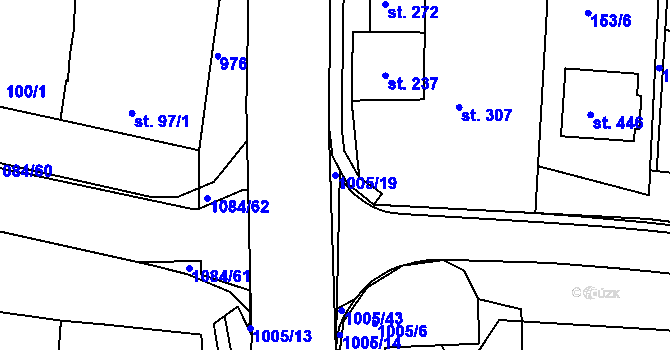 Parcela st. 1005/19 v KÚ Břest, Katastrální mapa