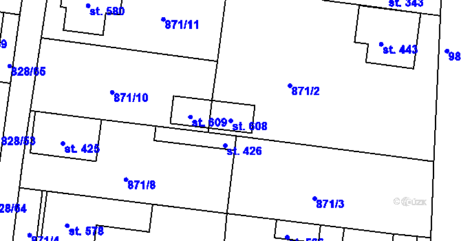 Parcela st. 608 v KÚ Břest, Katastrální mapa