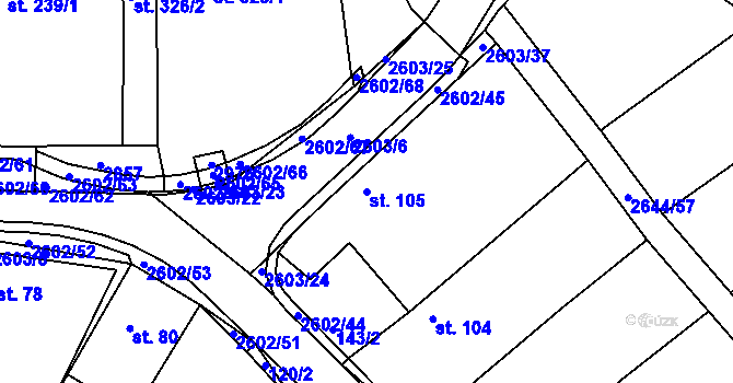 Parcela st. 105 v KÚ Břestek, Katastrální mapa