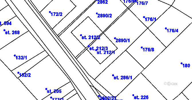 Parcela st. 212/1 v KÚ Břestek, Katastrální mapa